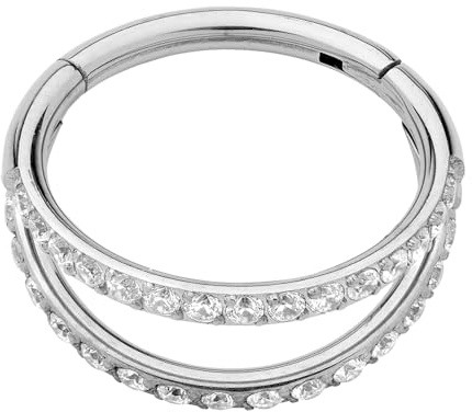365 Sleepers (10mm) Titan 1,2 mm Doppelring mit Kristall Segment Nasenring Hoop Knorpelohrring Septum Clicker Klappbarer Lippenring Conch Daith Helix Rook Tragus Piercing Schmuck