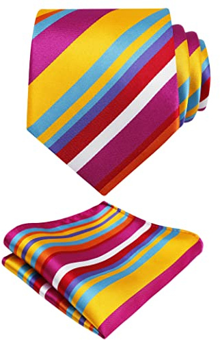 Alizeal Herren Krawatte mit Einstecktuch und Leopardenmuster, 147-Rainbow-3 | Buntes unregelmäßiges Muster, stilvolles, lässiges Party-Krawatten-Set