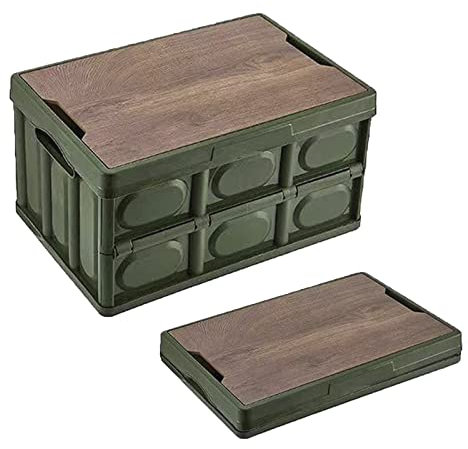 PJDDP Campingbox Campingtisch 55L Klapptisch Camping Zubehör Kofferraum Organizer Auto Faltbox Klappbox faltbar stabil Stapelboxen Plastikbox mit Deckel mit Kofferraumtasche,Grün