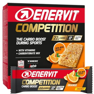 Enervit Competition Bar Orange – Energieriegel mit Stücken von Orange, 22 g Kohlenhydrate, innovative Formel für Aktivitäten mit hoher Intensität, Vegan, Glutenfrei, 12 Riegel à 30 g