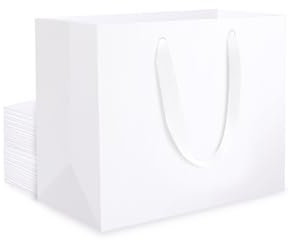 EUSOAR Sacchetti Regalo Bianchi - 250GSM Buste di Carta con Manici - 20 Pezzi Sacchetti Carta Piccoli S 20x10x18cm - Bianco Paper Bags Shopper Carta - Buste Regalo Compleanno Confezioni