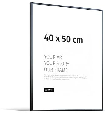 JUNOMI® Bilderrahmen 40x50 cm, Aluminium Schwarz matt, Posterrahmen | Moderner schmaler Rahmen aus Aluminium mit bruchsicherem Acrylglas, Hoch- und Querformat, für Fotos, Poster und Kunstdrucke