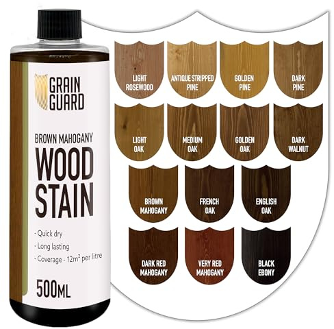 GRAIN GUARD Holzbeize | Braunes Mahagoni | 500ml | Wasserbasiert & Geruchsarm | Umweltfreundlich und Nicht Toxisch | Holzbeize für Innenmöbel | Einfache Anwendung | Schnelltrocknend