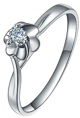 Ringe Frauen Platin, Verlobungsring Damen Blumensolitär Labor Geschaffener Diamant 0.098ct Runde Form Eheringe Größe 57 (18.1)