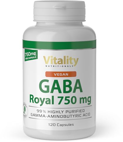 GABA Kapseln Hochdosiert, 750 mg pro Kapsel (120 Stk) Gamma-Aminobuttersäure ohne Zusätze ohne Gentechnik, GABA Royal Vitality Nutritionals by VitaminExpress