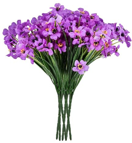 Jiakalamo Flores artificiales violetas, flores de seda sintética, 6 paquetes de flores falsas, plantas artificiales violetas resistentes a los rayos UV, decoración para el hogar, jardín y boda