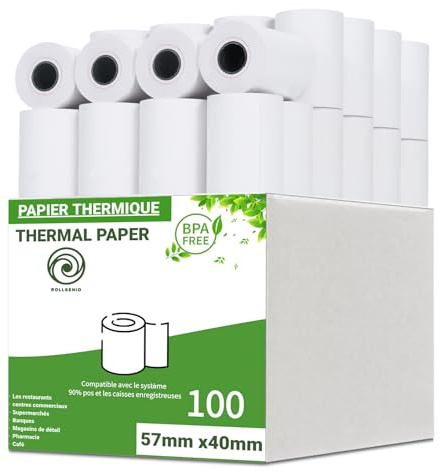 100 Rouleau tpe cb 57mm x 40mm x 12mm premium– Rouleaux pour terminal carte bancaire – Bobine papier thermique-sans BPA-Rollgenio