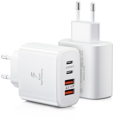 Chargeur USB C, 40 W 4 Ports Prise USB C, Double Port PD+QC Chargeur Rapide iphone, Multiple Type C Adaptateur Secteur pour iPhone 16/15/14/13/12/11/Pro Max/téléphone/iPad/Tablett