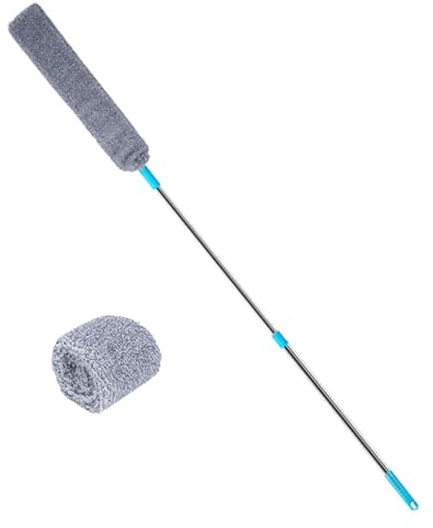 Limpiador de polvo telescópico, plumero largo y flexible, herramienta de | limpieza flexible, cepillo de polvo extraíble, colector de polvo multifuncional, plumero extra largo, cepillo plano para el
