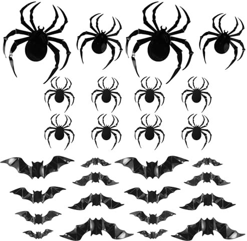 Volumoon Halloween Decorazione 3D, 16 Pipistrelli, 12 Ragno Realistico, PVC, Adesivi