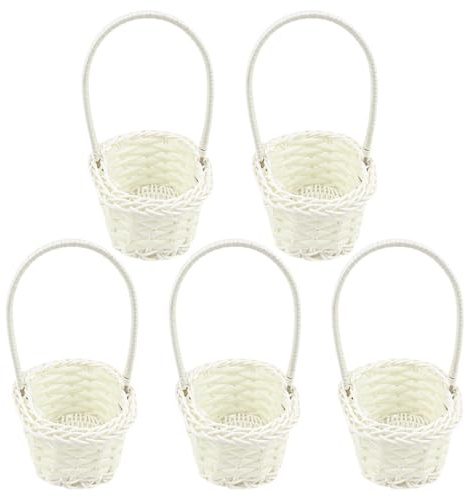 LNQ LUNIQI 5 Stück Weiß korb Weiss Korb für Blumen Geflochtener Korb Set Blumenkörbchen Weidenkorb für Hochzeit Party
