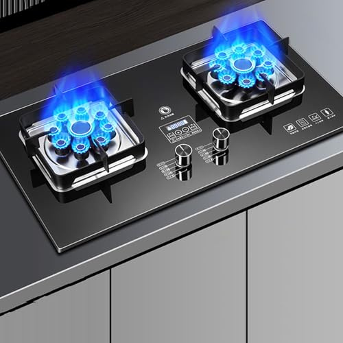Stufa Gas Doppio 9.0Kw - Vetro Temperato Fornelli A Gas, Fornello A Gas Da Tavolo E Da Incasso, Fornello A Gas Temporizzato Da 180 Minuti, Protezione Antifiamma Con Termocoppia Doppia Stufa(LPG)