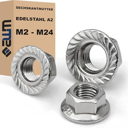 Sechskantmuttern Sperrzahnmutter DIN 6923 Edelstahl V2A 304 (rostfrei) Flanschmutter Muttern (50, M8)