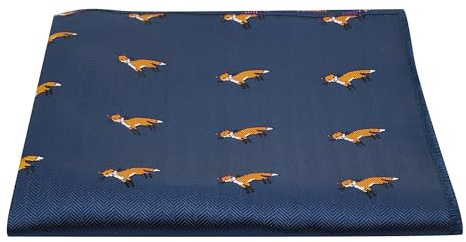 King & Priory Marineblaues Fischgrätenmuster, bestickt, Fuchs, Einstecktuch, blau, Einheitsgröße