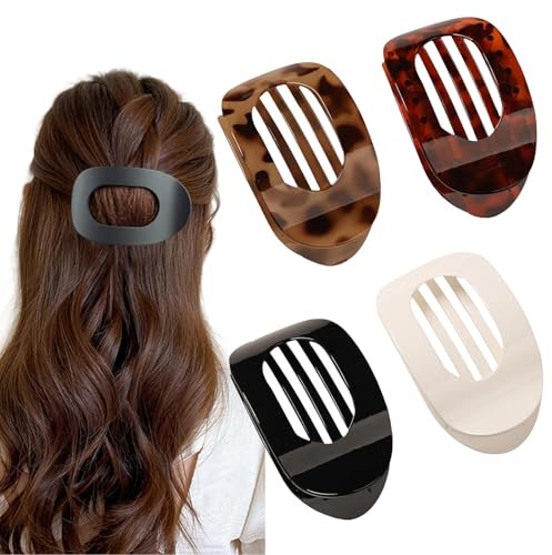 Yeomju 4 Stück Haarklammern für Damen, Haarspange Flach Damen, Flat Claw Clip,Haarklammer für Dunn Haar, Starker Halt Seitliche Haarklammern