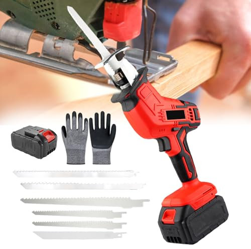 pedenencelia Electric Meat And Bone Saw,Cordless Reciprocating Saw,Hacksaw Handheld Cordless Tools,Led Lighting,Self Locking Chuck,With 6replaceable Saw Blades,1pairs Gloves,Branch Cutter,1battery