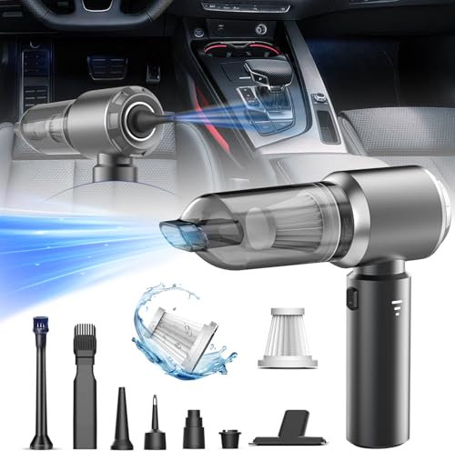 YYYuYong Handstaubsauger Autostaubsauger Elektrische Staubgebläse 4 in 1 20000PA Auto Staubsauger Extra Stark mit Akku,6000mAh Autostaubsauger 2 Stufen für Nass/Trocken, Haus, Büro,Tierhaare (Silber)
