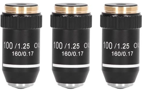 Dxoniislh 3piezas Lente de Microscopio BiolóGico, Lente de Objetivo Negro AcromáTico 195, Interfaz de Objetivo de Alta Potencia de Aceite 100X, Rosca de 20,2 mm