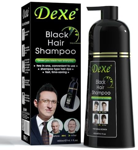 Dexe Black Hair Shampoo 400ml - Schnelle Färbung, Ammoniakfrei, Langanhaltendes glänzendes Natürliche Kräuterformel | Haarfärbemittel Ginseng-Ingwer mit Kajal