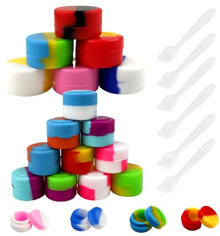 18Pcs Leakproof Silicone Cosmetic Jars,2/5ml Cream Container with Spatulas | Silicone Sample Pot BPA Free Refillable,Nonstick Toiletries Jars Round Make Up Containers for Travel