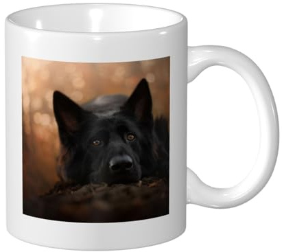 YXDVPALNE Berger allemand noir Bokeh Automne allemand, Tasse en céramique Tasse en céramique Tasse à thé Tasse à café 330 ml
