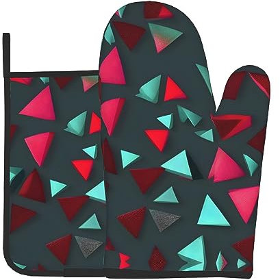 LLKGOT Set di guanti da forno e presine con stampa triangolare per aprire il coperchio della pentola in cucina, forno a microonde, forno