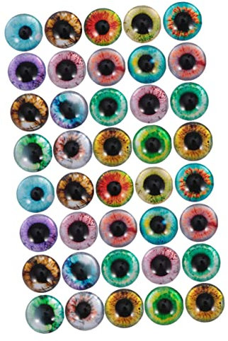 STOBOK 12mm Mixed Pattern Glass Patches Eye Shape Cabochon Stickers for DIY Jewelry Making 50pcs Gem Glass Stickers for Craft Projects