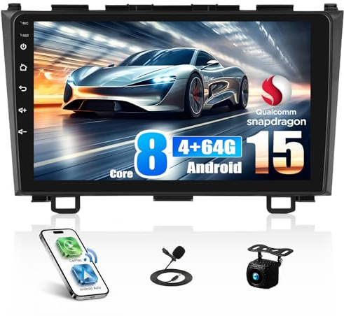 GOHHDL 4G+64G 8Core Qualcomm Android 15 Radio Coche 2 DIN para Honda CRV 2007-2011 con Carplay Android Auto, Pantalla Radio Coche 9 Pulgadas con GPS WiFi Bluetooth 5.1 FM/RDS DSP SWC Cámara+Mic