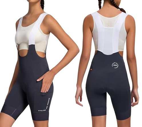 Santic Radlerhose Damen Gepolstert Radhose Kurz mit Träger Fahrrad-Trägerhose Bib Shorts Fahrradhose Sitpolstert Tasche