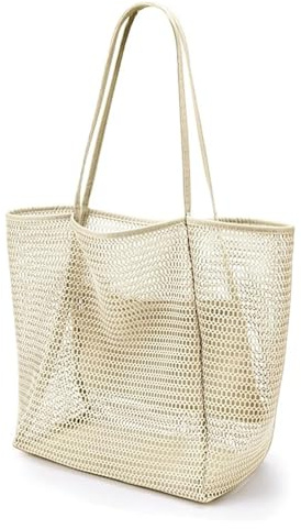 WXBCDS Bolsa Playa Rejilla Bolsa de Playa de Malla for Viajes, Piscina, Playa, Organizador, Bolsas de Almacenamiento(Beige)