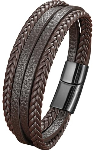 Mochity Lederarmband Herren, Schwarz Braun Blau Geflochtenes Armbänder Für Herren, 21cm Armband Leder Für Männer, Geschenk Schmuck Männer, Vatertagsgeschenk Papa
