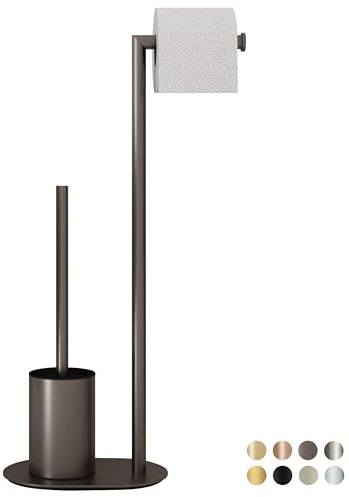 BVL Piantana Portarotolo e Scopino Grigio, Scopino WC con Porta Carta Igienica in Acciaio Inox, Porta Carta Igienica da Terra Scopino Bagno WC