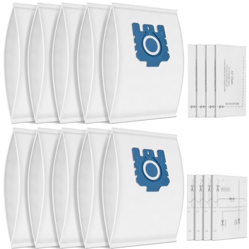 10 Stück Staubsaugerbeutel 3D Efficiency für Miele Pure GN Staubsauger | für Miele Classic C1, Complete C2, C3, S2 S5 S8 S600 S800, mit 4 Motor & Abluft Filter Ersatz Zubehör 9917730 12421130