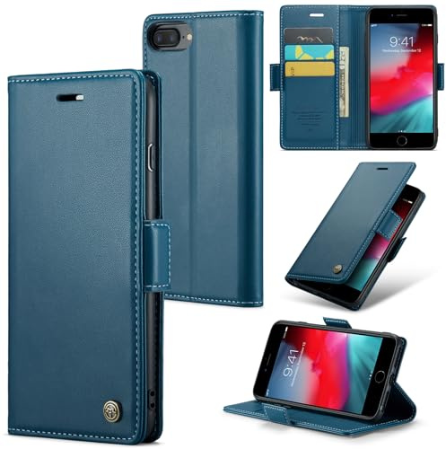 Rerzoiro for iPhone 7 Plus and iPhone 8 Plus Case, Premium PU Leather Wallet Case Flip Cover with [RFID Blocking][Card Holder][Stand Function] Protective for iPhone 7 Plus/iPhone 8 Plus, Blue
