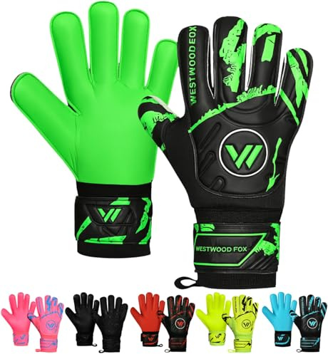 WESTWOOD FOX Guanti da portiere,protezione per le dita,guanti da portiere da calcio,bambini, ragazzi e adulti,
