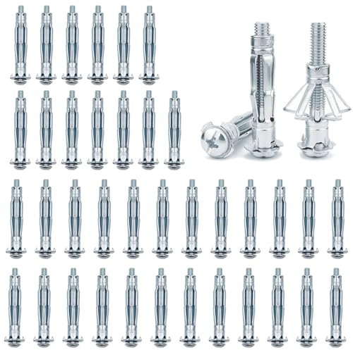 Set di 40 ancoraggi da parete cava, M5 x 52, in acciaio al carbonio, tasselli per cavità in metallo, scanalature di espansione, tasselli per pareti cave, pareti in gesso, porte in ferro