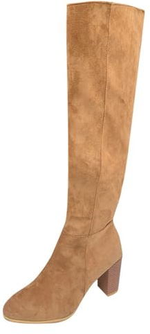 Xbemkste vida stövlar dam slouchy stövlar med klack långa stövlar höga stövlar cowboystövlar slip-stövlar mocka stövlar vinterstövlar knähöga damstövlar, kaki, 37.5 EU