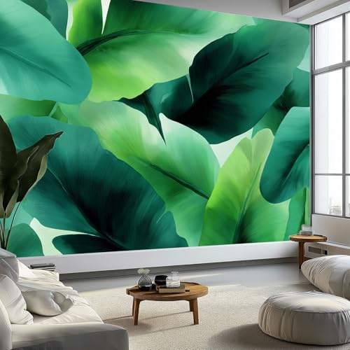 Murale da parete 3d piante foglie di banano alberi carta da parati fotografica, stile acquerello murale da parete in tessuto non tessuto poster decorativo design moderno 200 x 140 cm per soggiorno