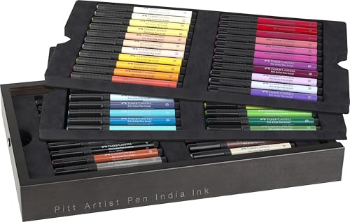 FABER-CASTELL - Tuschestifte Pitt Artist Pen, 66er Holzkoffer | Wasserfeste und lichtbeständige Zeichentusche für professionelle Illustrationen