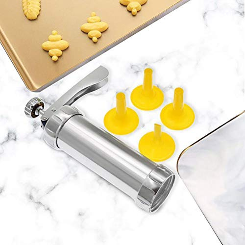 RIZGHWOY Pressa per Biscotti, Macchina per Biscotti in Acciaio Inossidabile, 20 Dischi e Punte per Glassa per la Decorazione di Fai da Te