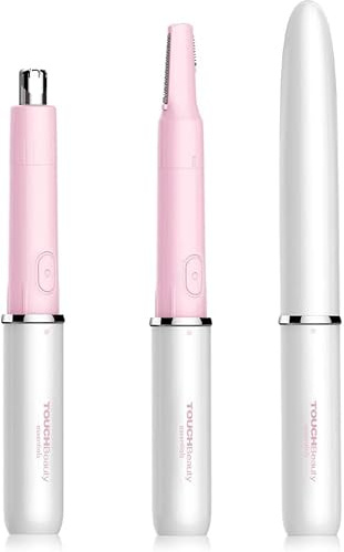 TOUCHBeauty Elektrisk näshårstrimmer, 2-i-1 ögonbryn öronhår trimmer för kvinnor och män, smärtfri trimbryn persika fuzz, batteridriven AG-1458 (rosa)