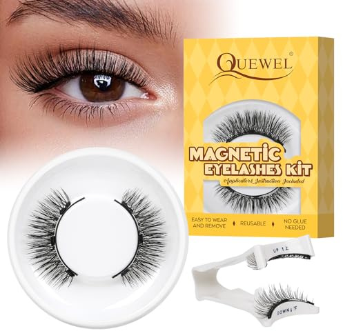 QUEWEL magnetische-Wimpern mit Applikator, 1 Paar Magnet-Wimpern wiederverwendbar, kein Eyeliner und Kleber erforderlich, Wimpern-Magnetisch lassen sich leicht anbringen und entfernen (C-Set-YT01)