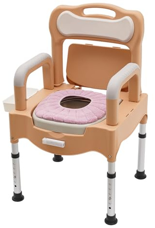 BRRIDE Chaise percée pour personnes âgées, WC de chevet avec lumière sensorielle, 2 cuvettes WC, chaise de douche, chaise de salle de bain, chaise de toilette, réglable en hauteur, portable, pour un