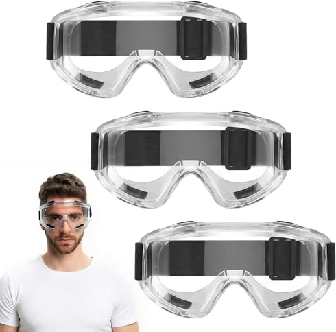 Gykutix Pack 3 Gafas Proteccion Trabajo, Gafas de Seguridad Trabajo Antivaho y Antipolvo, PVC Transparente Gafas de Protección para Laboratorio Arquitectura Jardín y Esquí