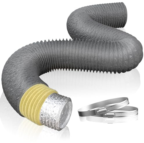 Hon&Guan Abluftschlauch 150mm Alu PVC Rohr 2,5m, 2 Schlauchschellen Schwarz | Lüftungsschlauch mit 2 Edelstahl Schlauchschellen, Warmluftschlauch Schallisolierter Flexschlauch für Klimaanlage Abzugshaube