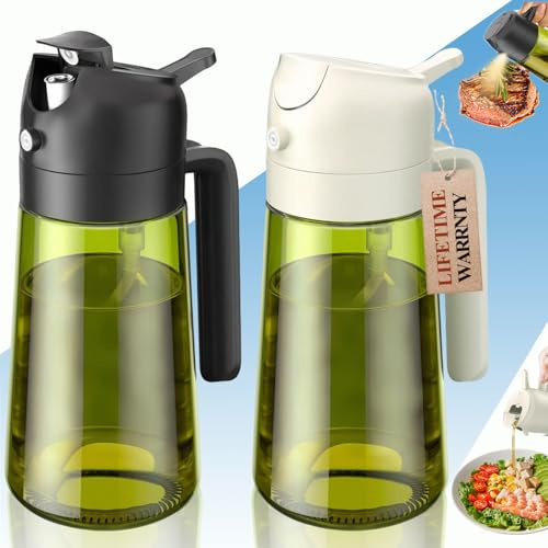 UDQYQ 2PCS Oil Spray for Cooking,16oz/470ml Olive Oil Spray Bottle,2 In 1 Oil Dispenser/Pour Bottle,Kitchen Accessories,Kitchen Gadgets for Air Fryer,Salad,BBQ