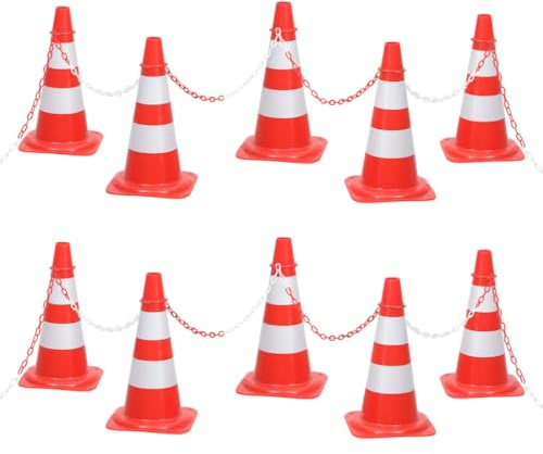 Mokuyary Ensemble de cônes avec 10 m de chaîne Rouge et blanc Plot de Chantier, Cône de Sécurité pour Délimitation, Stationnement d’Urgence, Route Parking, Pratique de Conduite