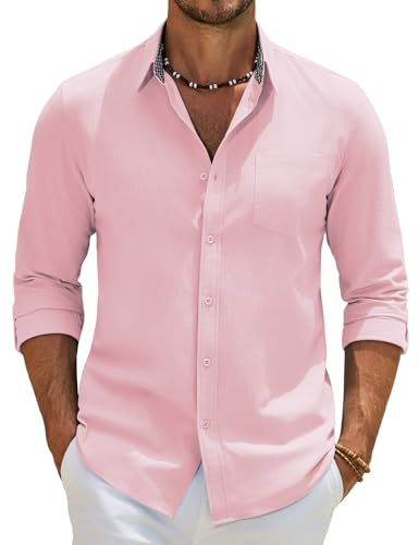 COOFANDY Mens Shirts Long Sleeve 100% Cotton Plaid Collar | Casual Shirt for Men, Regular Fit, Practical Chest Pocket, Casual Business Stylr, Easy Match