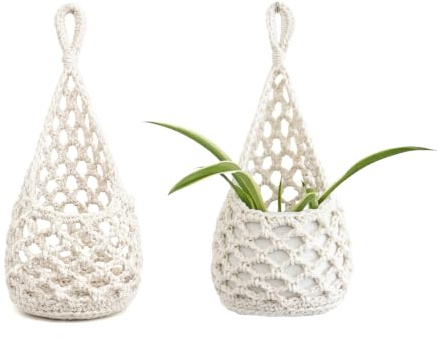 LUVDECO 2 Stück Makramee Blumenampel & Aufbewahrungsnetz, Baumwollseil Hängekorb für Blumentöpfe, hängender Blumentopf, Boho Deko für Innen & Außen, Blumenampel hängend für Balkon, Wohnzimmer, Küche