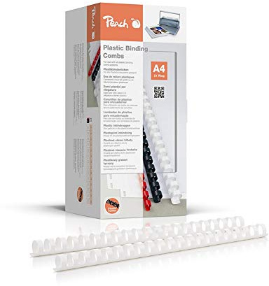 Peach PB416-01 Plastikbinderücken A4-16mm - weiß - 100 Stück | Einfaches und günstiges Binden, schweizer Qualität, Buch selber binden, für max. 145 Blatt, für alle Spiralbindegeräte